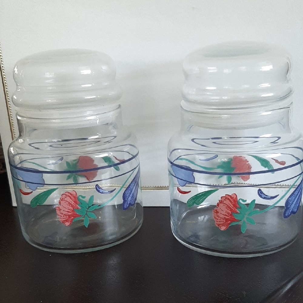 Lenox Poppies On Blue Floral Glass Storage Jars